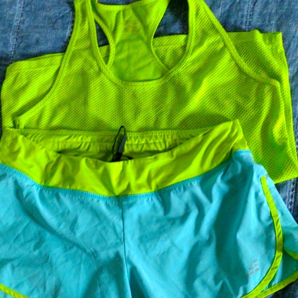 BCG 2 matching sets of athletic wear shorts and razor back tanks